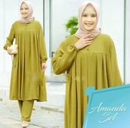 SETELAN LONG TUNIK JUMBO POLOS AMANDA / AMANDA SET LONG TUNIK POLOS CRINKLE AIRFLOW / BAYAR DITEMPAT
