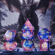 Resin DND Dice Set - 7 Pcs Handmade Sharp Edged Polyhedral Set for Dungeons and Dragons, D&D With Gi