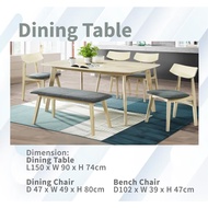 Dining Set 1+4 + Bench 1.5m Dining Table Solid Wood Dining Set 6 seater Dining Set