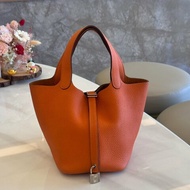 *SHIHNA名牌精品* Hermès  Picotin Lock 菜籃子 18 火焰橙 銀釦
