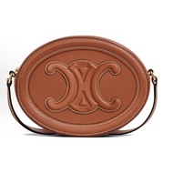 CELINE賽琳 Cuir Triomphe 凱旋門標誌浮雕 光滑牛皮革 圓餅包月餅包單肩斜挎包 中號