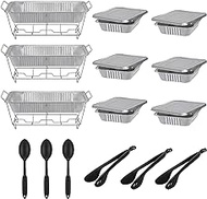 ROVSUN Chafing Dish Buffet Set Disposable, Buffet Servers and Warmers, Food Warmer for Parties Buffets, 24 Pieces Catering Set, Includes Full-Size Wire Chafer Stand, Disposable Pans &amp; Utensils