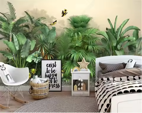 Customized Size Wallpaper HD Tropical Rainforest Plant Mural Home Decoration Bananas Palm Leaves Ani