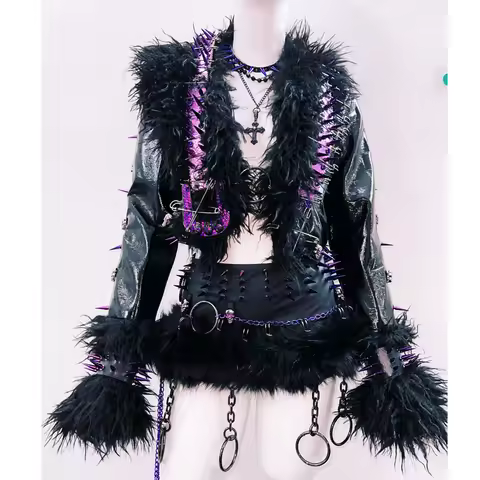 rivet Leather jacket Skull Leather jacket Gothic Leather jacket y2k Leather jacket Harajuku Leather 
