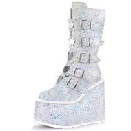 Cool Sequined Gothic Street Wedges Women Boots Buckle High Heels Platform Boots Big Size 43 Chunky M