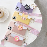 Huawei Y7 Pro 2019 Y7pro Y9 Prime Y6 2018 Y6pro Y5 2019 Honor 9i 8 Lite 8lite 8s 7a 7c 9x Color Cute cartoon card pocket wallet With lanyard soft phone case cover