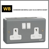 Schneider ESM Metal Clad 13A 2 Gang Surface Switched Socket ESMT25_G11 [New]