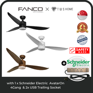 FANCO B-STAR 36/ 46/ 52-Inch 3-Blade Ceiling Fan with LED | 4-Year Onsite Warranty with 1 x Schneider Electric  AvatarOn  4Gang  &amp; 2x USB Trailing Socket