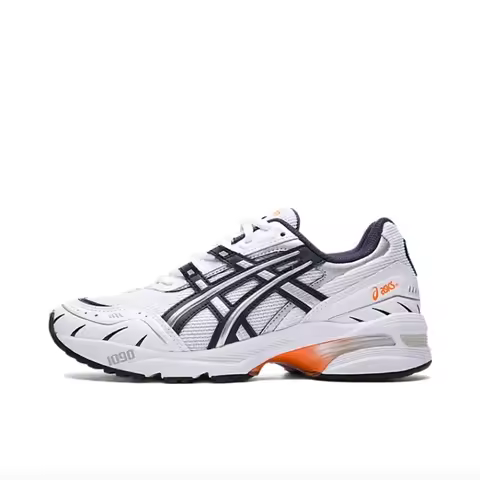 Asics GEL-1090 Women's Running Shoes, Retro Style, Encapsulated Sneakers, White/Black/Orange