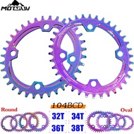 104BCD Sproket Bulat Oval untuk Basikal MTB, Plat Aluminium Aloi, Chainring Lebar Sempit 32T 34T 36T