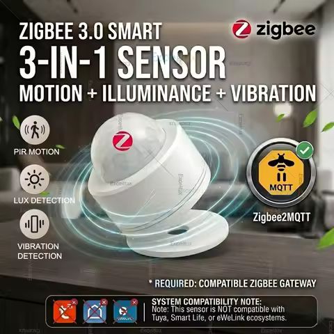 Zigbee 3.0 Smart PIR Motion Sensor Human Body Movement Detector 3-In-1 Illuminance Vibration Sensor 