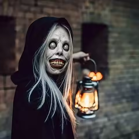 Halloween White Eyed Devil Mask Reusable Adjustable Scary Mask Smile Exorcist Mask Halloween Party D