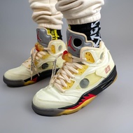 Male Female Sneakers Off-White x Air Jordan 5 Sail White Sail Cicada Wing Basketball Shoes Casual Sp