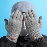 Winter Warm Gloves Touch Screen Padded Thickened Knitted Gloves Five Fingers Woolen Cold Riding W4h9