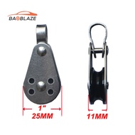 [Baoblaze] 2pc Black Steel Pulley Block 25mm for Kayak anchor trolley two pad eyes