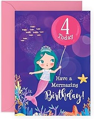 CENTRAL 23 Mermaid Birthday Card For Girls - Mermazing Mermaid 4th Bday - Four Years Old - 4th Birth