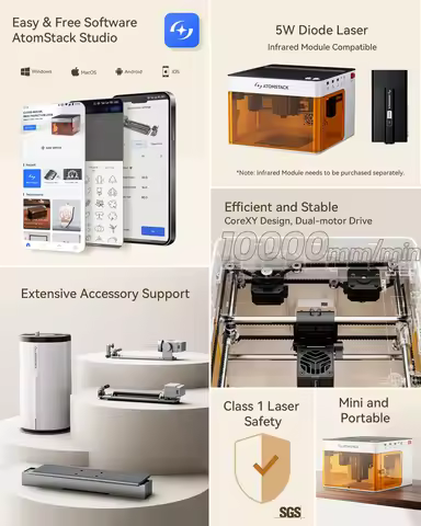 ATOMSTACK P1 Dual Laser Engraver 5W Blue + 1.2W IR 0.1mm Precision 10kmm/min Laser Engraver Home/Wor