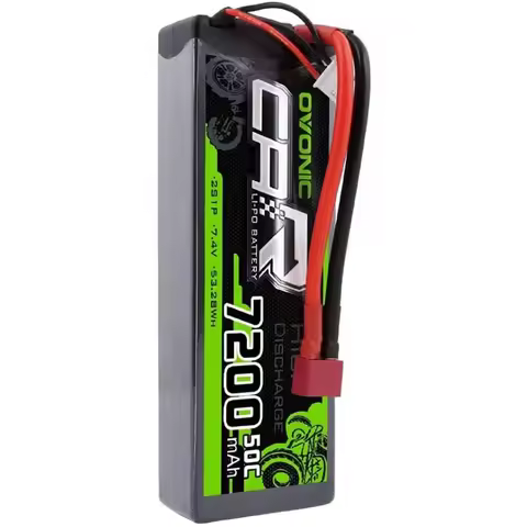 OVONIC 2s Lipo Battery 50C 7200mAh 7.4V Lipo Battery with Dean-Style T Connector for 1/8 1/10 RC Car