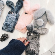 3D Rabbit Ears Plush Fur Phone Case Huawei Y9 Y7 Pro 2019 Y6 Prime 2018 Y5 P Smart Z Plus Back Cover