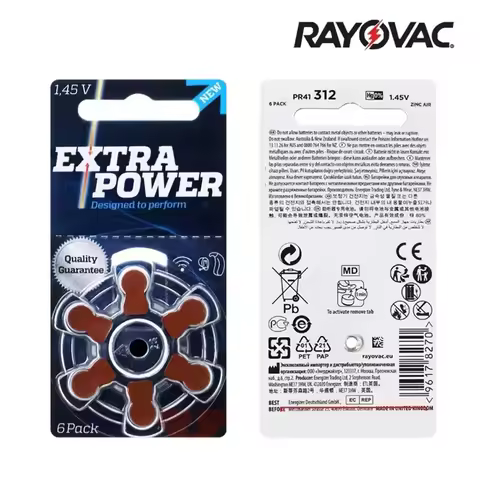 6-60PCSRayovac Extra Performance Hearing Aid Batteries 1.45V 312 312A A312 PR41 Zinc Air Battery For