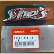 Genuine Honda Parts Emblem Rear (SHE'S) Fit Fit Hybrid Part #75731-TF0-J51 Fit Jazz Hybrid GE6 GE7 G