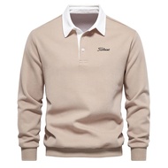 Titleisi Mens Golf Shirt Autumn Long Sleeve Fashion Casual Solid Luxury Golf Sweater Fashion Mens Po