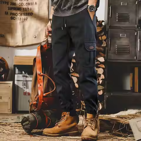 2025 New Mens Casual Jogger Pants Relaxed Fit Cargo Pants Drawstring Sweatpants Hiking Outdoor Twill