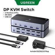 UGREEN HDMI DP KVM Switch 4K 60Hz 2 in 2 out USB C USB 3.0 Sharing Monitor Keyboard Mouse Printer wi