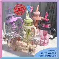 1200ml Cute Water Cup Tumbler Cup with Straw and Handle BPA-Free Botol Tumbler Besar AC-336