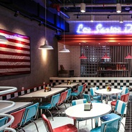 Table Chair Back Chair Style Dining Chair Quick Table Chair Retro Theme Combination Metal Restaurant