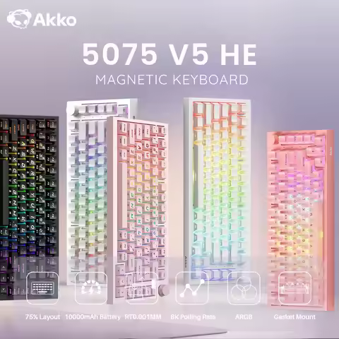 Akko Hall Effect Magnetic Keyboard 5075 V5 75% RT0.001mm 8K USB Type-C/2.4g&BT5.0 Wireless ARGB Cust