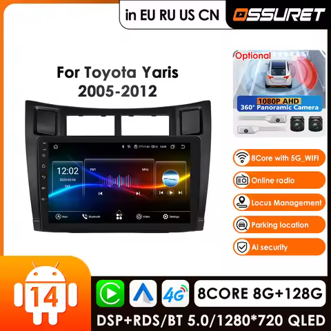 9'' AI Car Intelligent Systems Carplay 4G 2 Din Android 14 Car Radio for Toyota Yaris 2005-2012 Mult