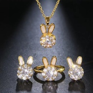 Jewelry [Jewelry Inlaid Zircon Bunny Rotatable-aa06 Fresh Copper Gold-Plated Set Necklace Sweet] LV9