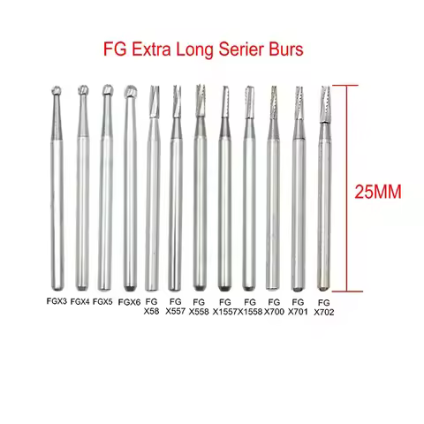 25mm Dental Surgical Carbide Cutters Finishing Drill High Speed Tungsten Carbide Bur Shank FGX4 /5 /