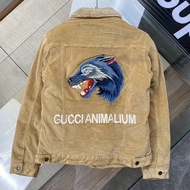 代購 義大利奢侈時裝品牌古馳Gucci Animalium燈心絨刺繡狼頭內抓絨外套