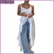 Sling Dress Sleeveless V-Neck Irregular Ruffle Hem Dress Irregular Short Front Long Back Design Dres