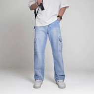 NAMEW Wide Fit Jeans Cargo กางเกงยีนส์ทรงกระบอกคาโก้ 4 สี
