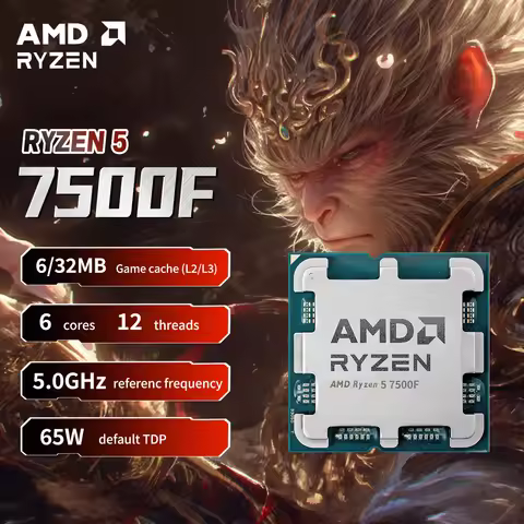 High-Performance AMD Ryzen 5 7500F Brand New 3.7GHz 6-Core 12-Thread 32M L3 Cache 5NM AM5 DDR5 65W D