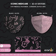 KUAN SISTERS X ICONIC / [KUAN SISTERS X ICONIC MEDICARE] BLACK BLOOM ADULT 4 PLY MEDICAL DISPOSABLE 