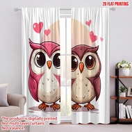 2pcs 2D flat printing Curtains Cute Owls Couple Hearts (2) Digital Printed Polyester Drapes Family P