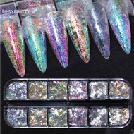 Born Pretty 12 Grids Auroras Nail Flakes Iridescent Colorful Glitter Sparkle Sequins Nail Art Manicu