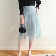 ㍿✕◙ 8868 One Size Summer Frilled Ladies Mesh Fresh Soft Waxy Irregular Casual Skirt