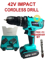 42V HAMMER IMPACT DRILL SCREWDRIVER RECHARGEABLE CORDLESS DRILL X2PCS BATTERY