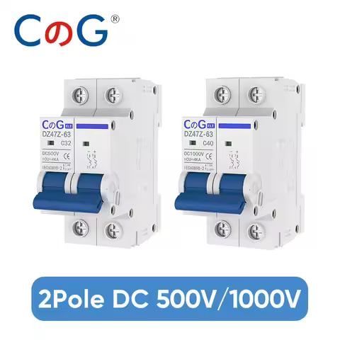 CG 2P MCB 10A 16A 20A 25A 32A 40A50A63A Circuit Breaker DZ47Z 500V/1000V Din Rail Mount DC Disconnec