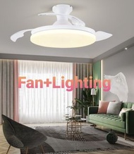 Fan+Lighting ~北歐款純白色吸頂/吊杆LED風扇燈