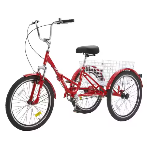 Folding Adult Tricycle 24 Inch Carbon Steel 3 Wheel Cruiser Bike Large Basket Adjustable Seat Shoppi