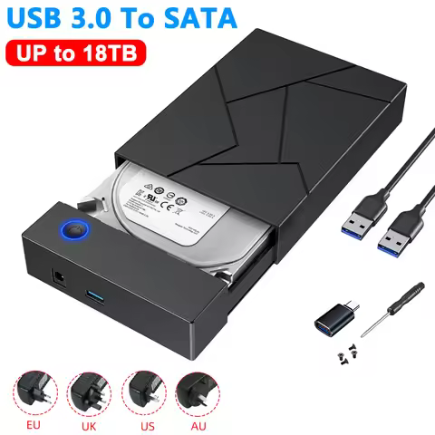 USB3.0 3.5 Inch SATA Hard Drive Enclosure External Hard Drive Case with 12V Power Adapter HDD SSD Re