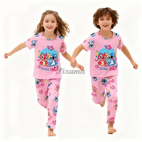 Pink Girls Stitch Pajamas Children's Pyjamas Pigiama Stitch Bambini Kids Girls Clothes Sanrio Hello