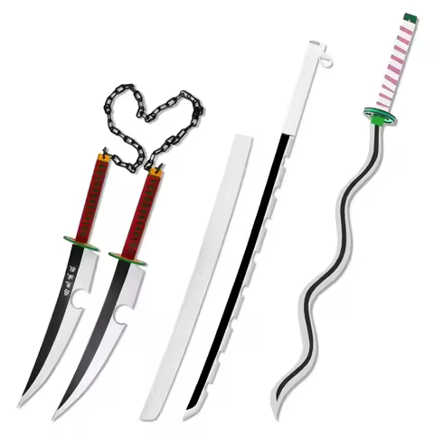 Anime Devil Hunter Cosplay Weapon Iguro Obanai Uzui Tengen Hashibira Inosuke Wooden Prop Sword Comic