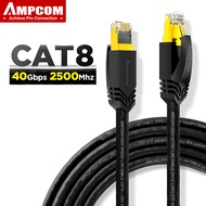 Ampcom cat8 S/FTP cáp Ethernet 1-25m tốc độ cao được bảo vệ 23AWG 50u mạ Vàng RJ45